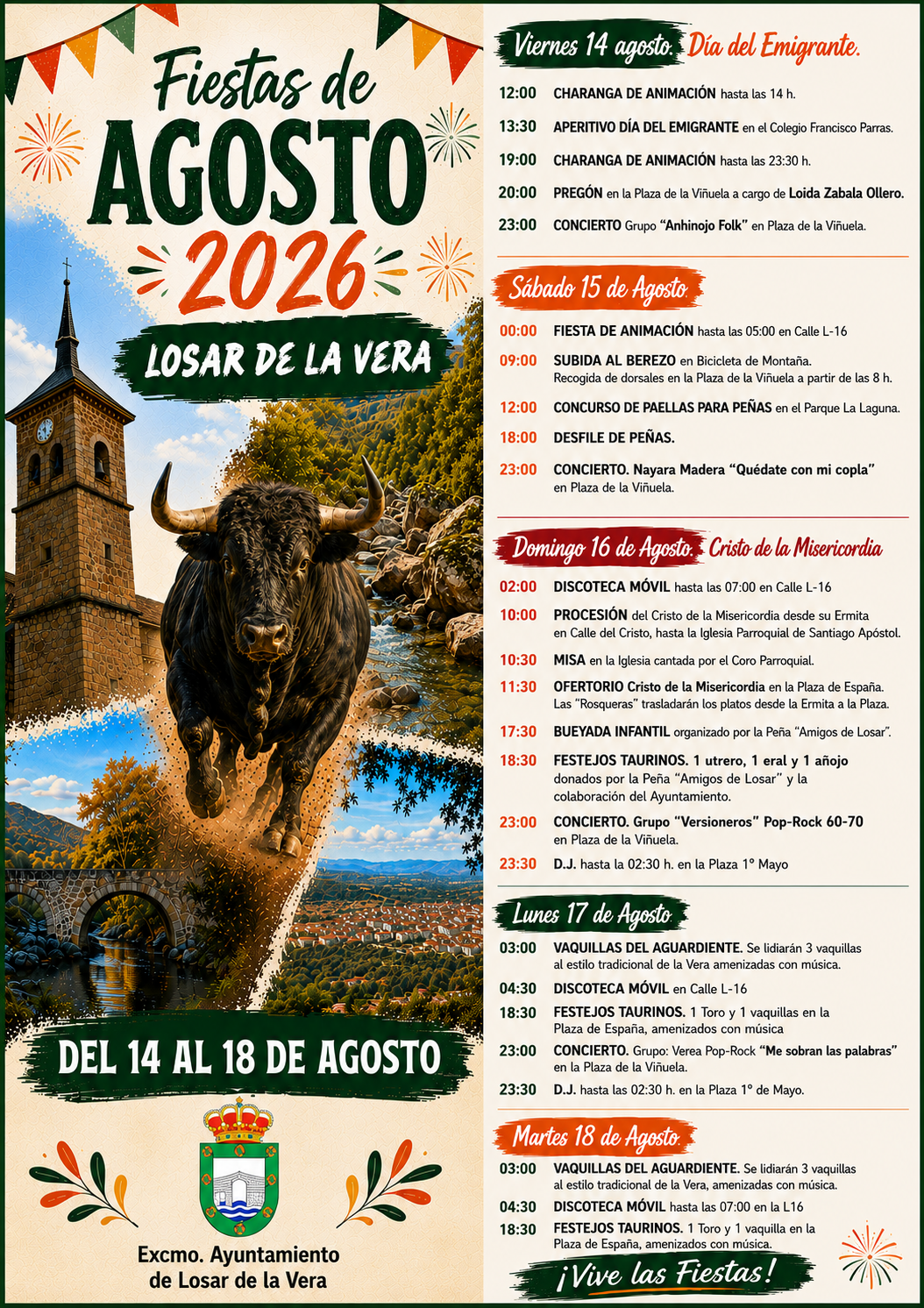 Fiestas de Agosto 2026. Cartel y programa